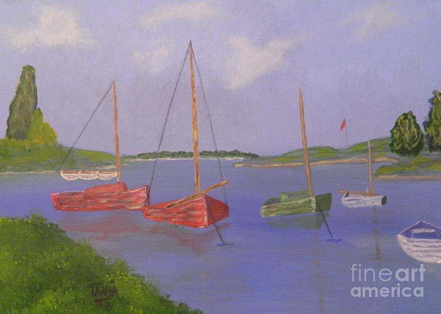 Boat Painting - Boats in the Bay by Tanja Beaver