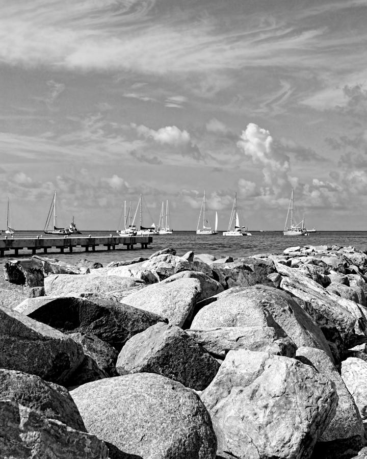 Boats in the Distance BW Photograph by Jenny Hudson