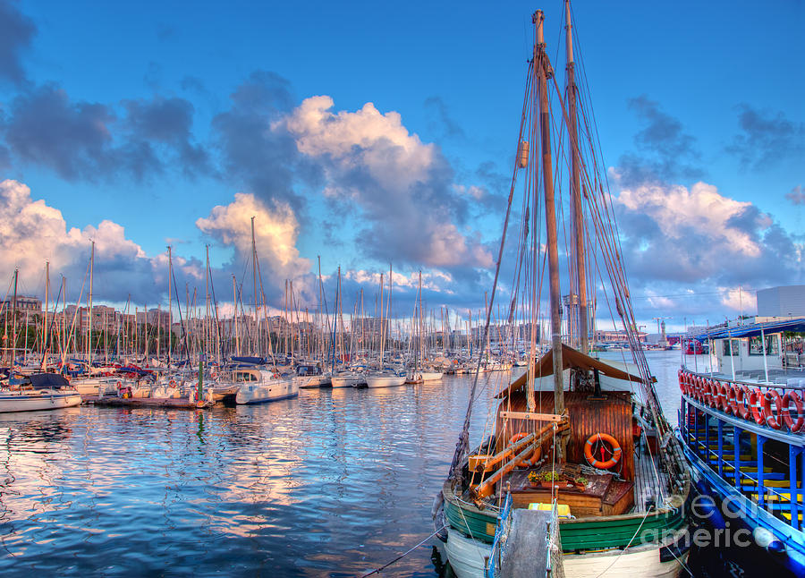 Boats in the harbor of Barcelona Photograph by Michal Bednarek