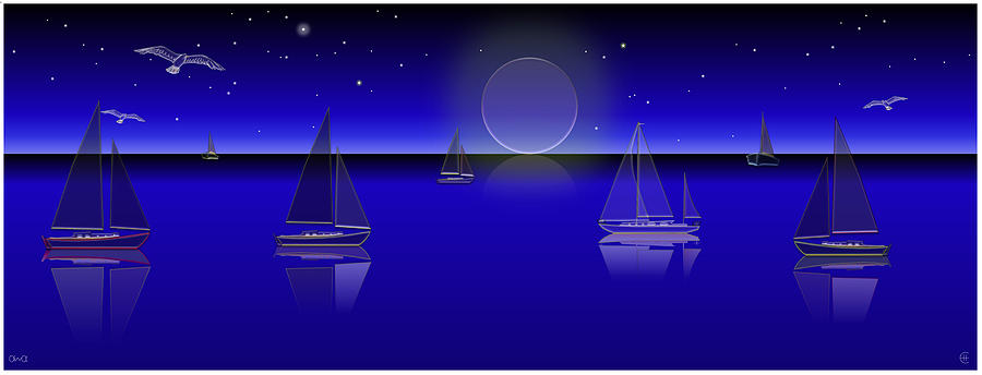 Boat Digital Art - Boats in the Night by Ethos Lambousa