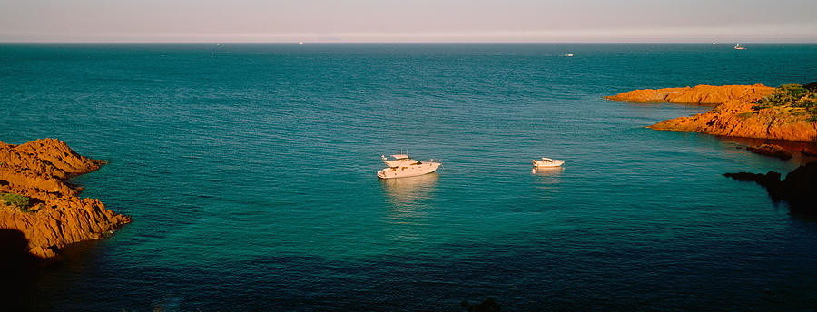 Nature Photograph - Boats In The Sea, Esterel Massif by Panoramic Images
