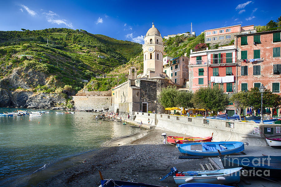 Cinque Terre National Park Photograph - Boats in Vernazza Harbor by George Oze