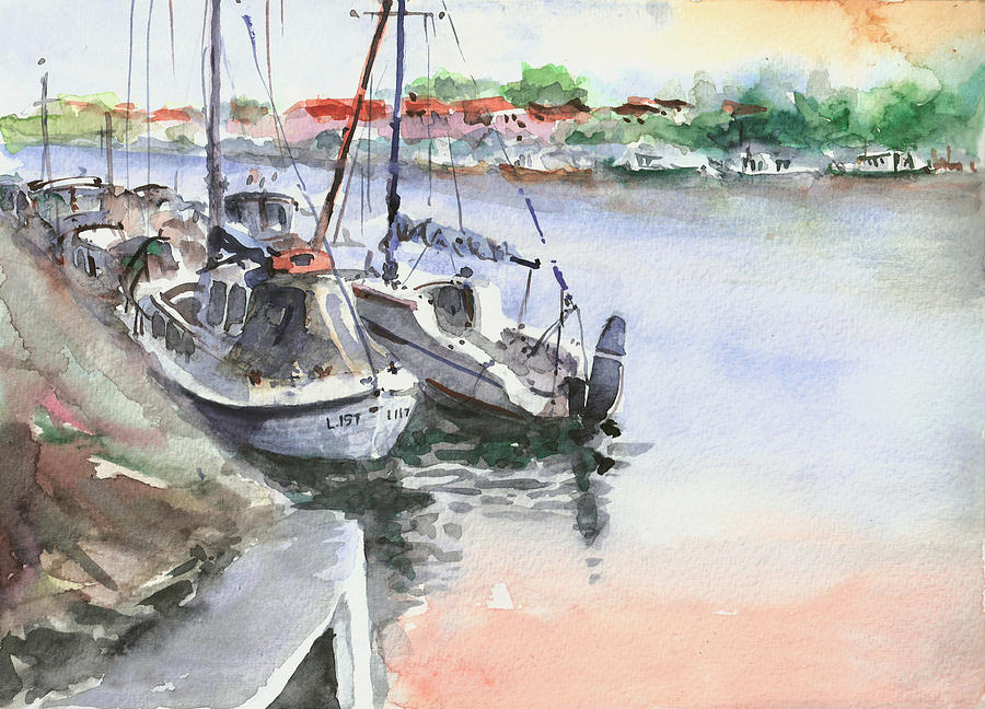Boats Inshore Painting by Faruk Koksal