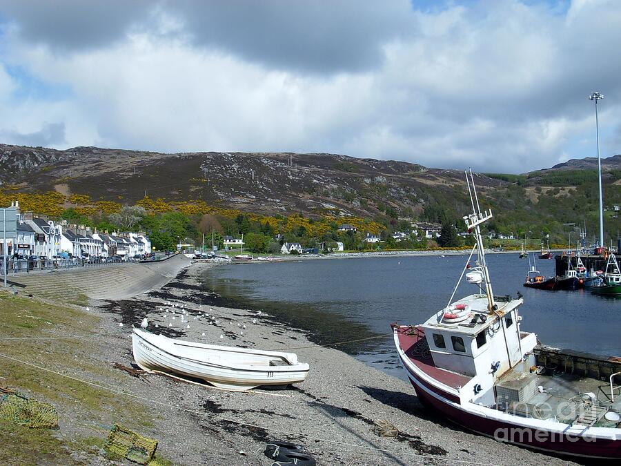 Boats mooring at Ullapool Harbour Photograph by Joan-Violet Stretch
