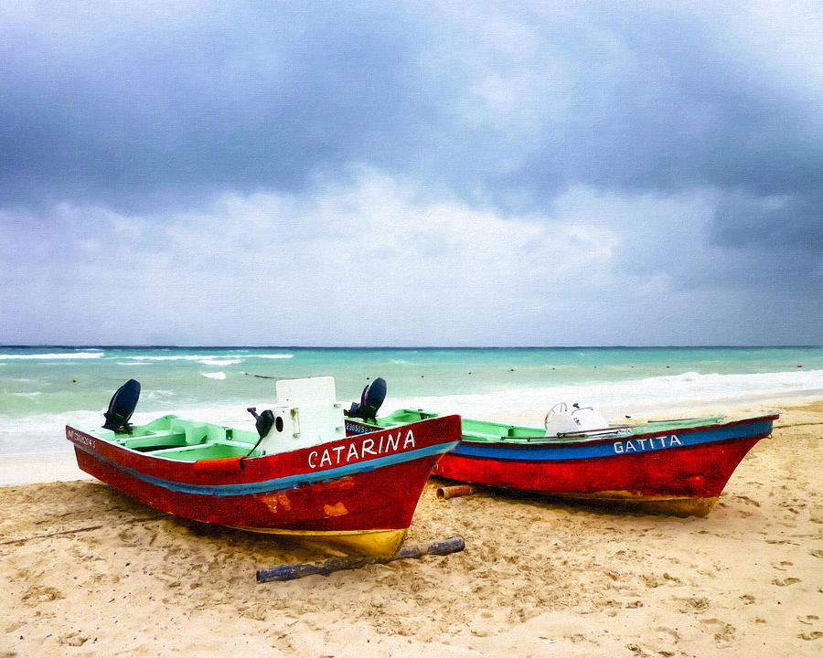 Boats On A Stormy Beach In Mexico Photograph by Mark Tisdale