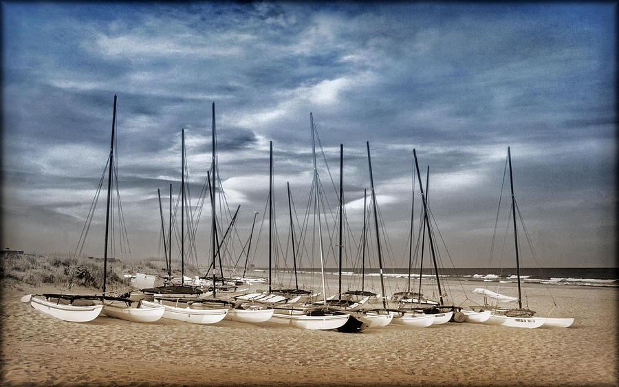 Boats on Beach in Duo-tone Photograph by Carolyn Derstine