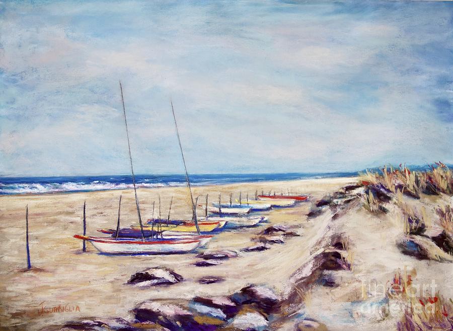 Boats On Beach Pastel by Joyce Guariglia