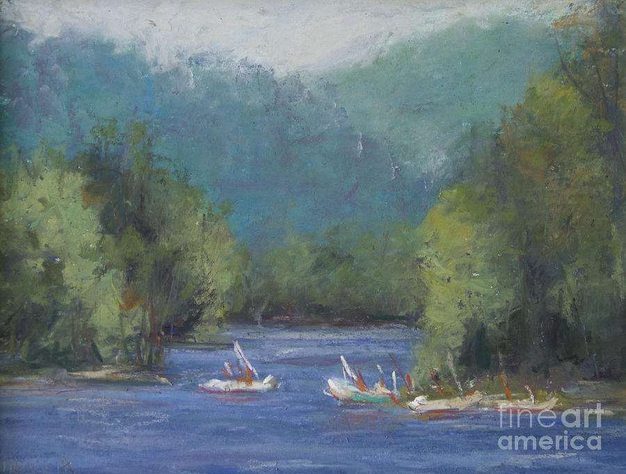 Boats On Lake Pastel by Joyce Guariglia