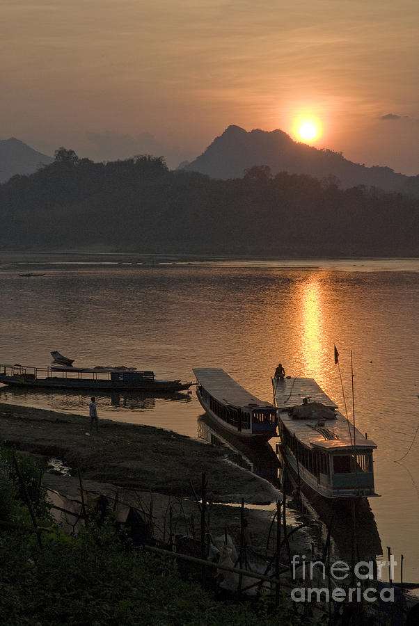 Boats On River By Luang Prabang Laos  Photograph by JM Travel Photography