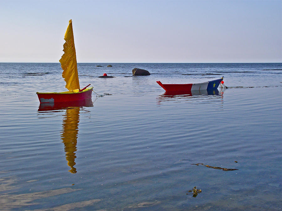 Boat Photograph - Boats on Saint Lawrence Estuary Coast in Sainte-Flavie, Quebec, Canada by Ruth Hager