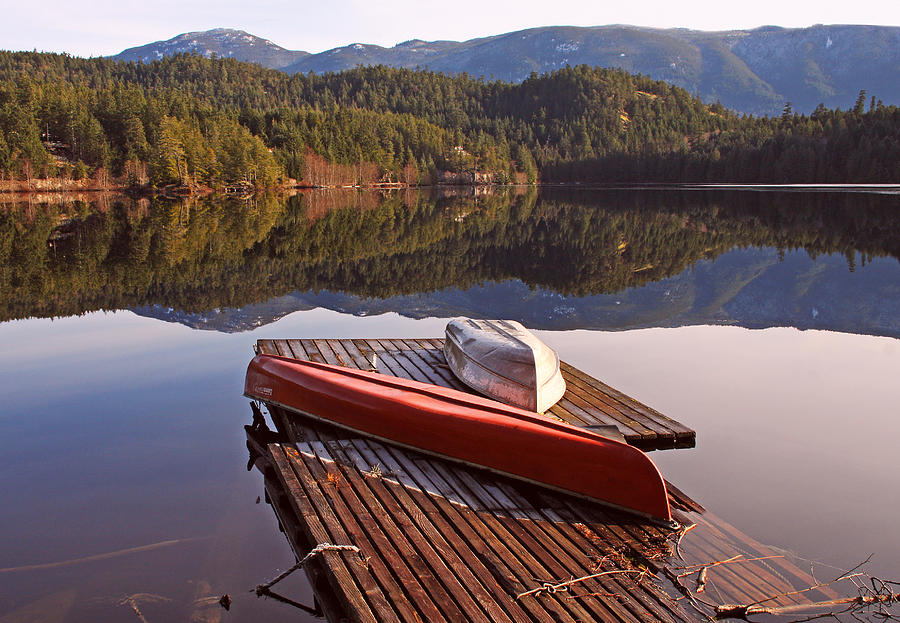 Mountain Photograph - Boats on the Dock by the Lake by Peggy Collins