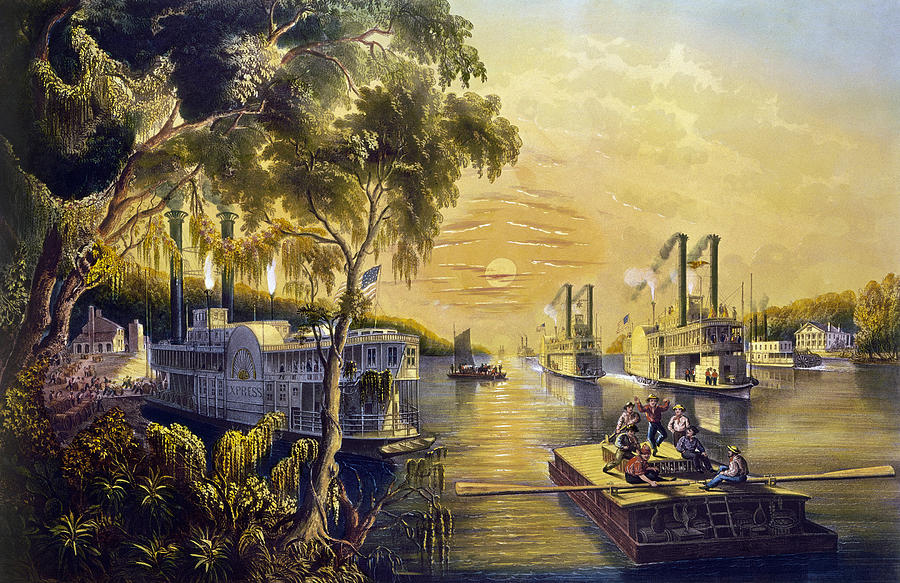 Boats On The Mississippi Painting by Granger
