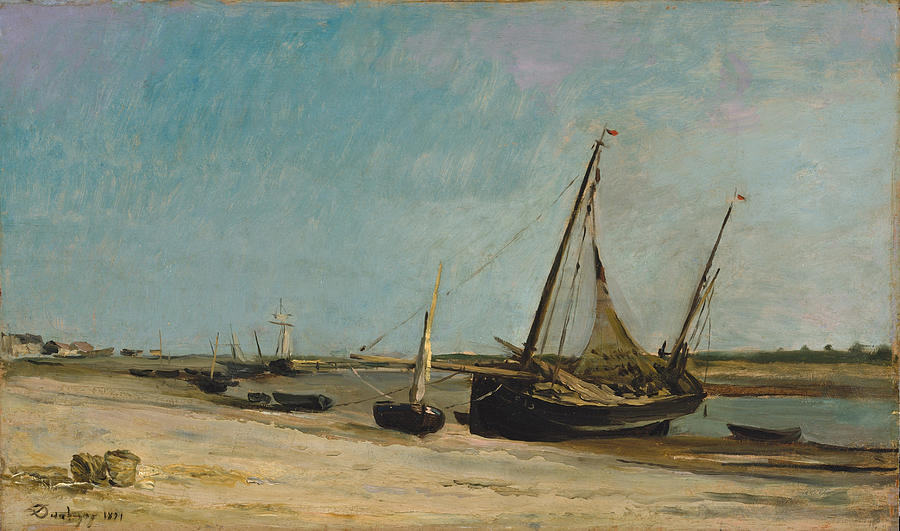 Boats on the Seacoast at Etaples Painting by Charles-Francois Daubigny