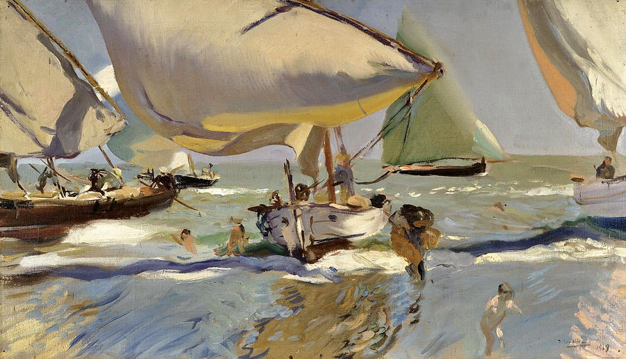 Boats on the Shore Painting by Joaquin Sorolla y Bastida