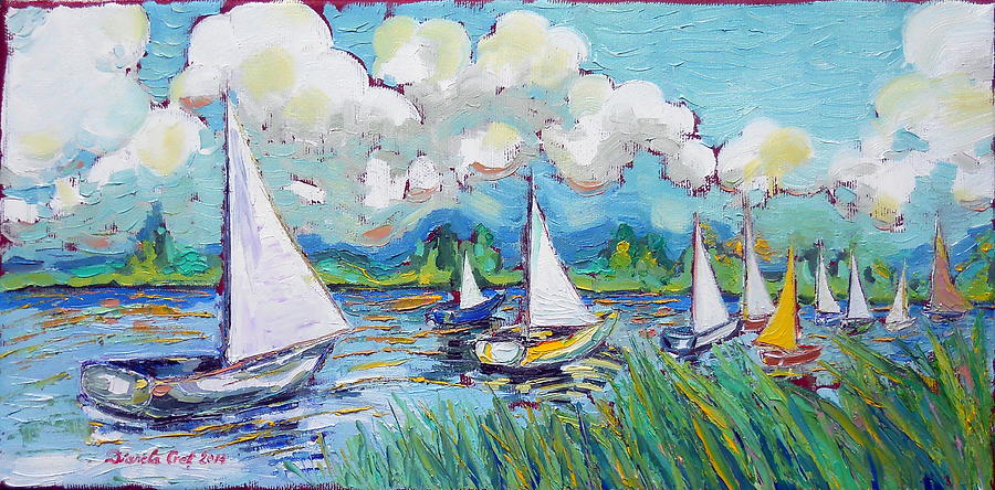 Boat Painting - Boats on Water by Dianela Cret Flueras