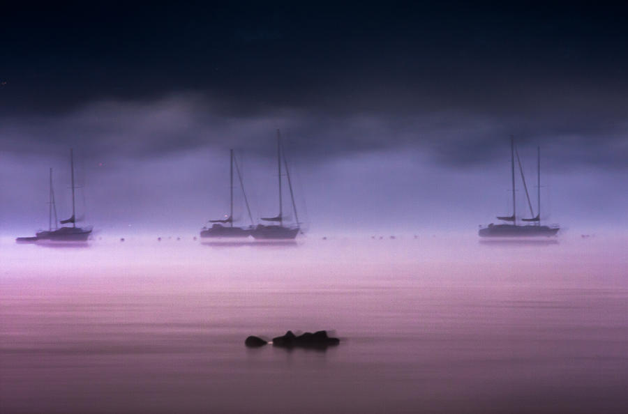 Boats Through Fog On Lake Tahoe Photograph by Marc Crumpler