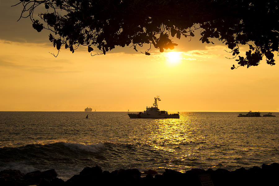 Boats under the Hawaiian Sunset Photograph by Bryant Coffey