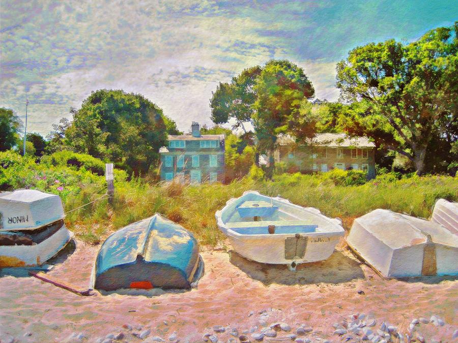 H Boats Up On the Beach - Horizontal Painting by Lyn Voytershark