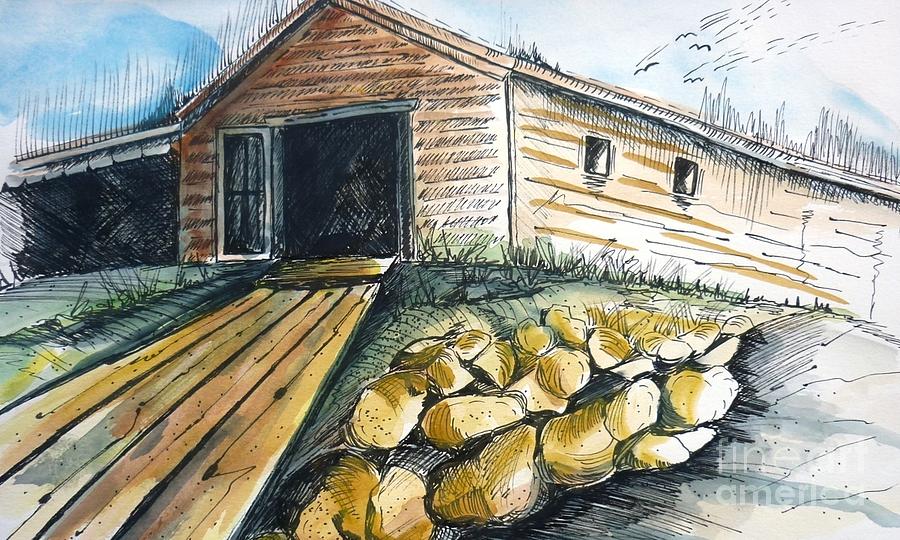 Boatshed - Pacific Creek - original SOLD Painting by Therese Alcorn