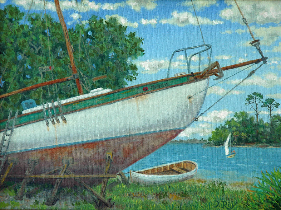 Boatyard on the Creek Painting by Dwain Ray