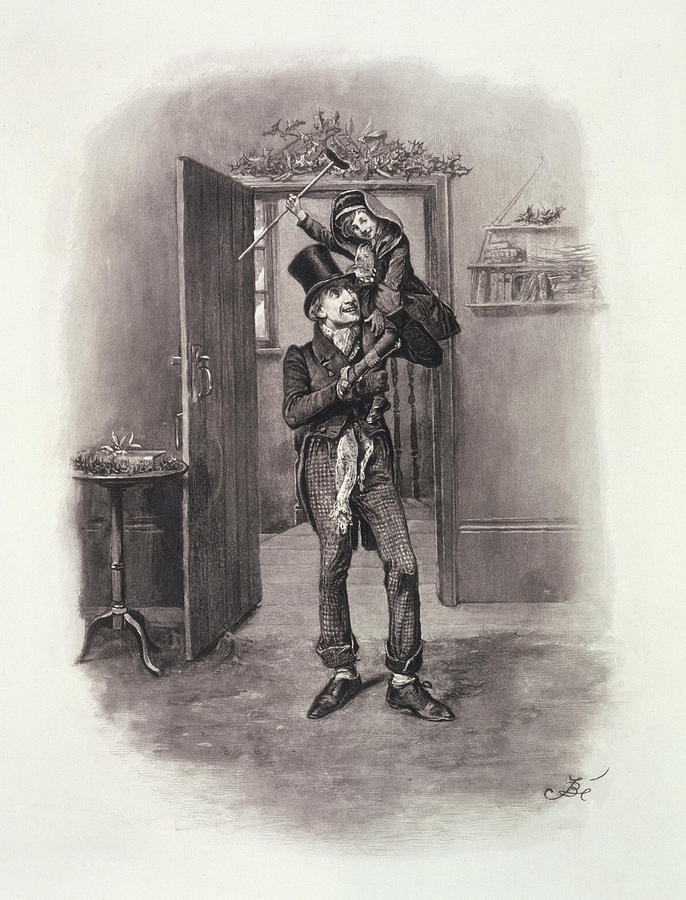 Christmas Drawing - Bob Cratchit And Tiny Tim by Frederick Barnard