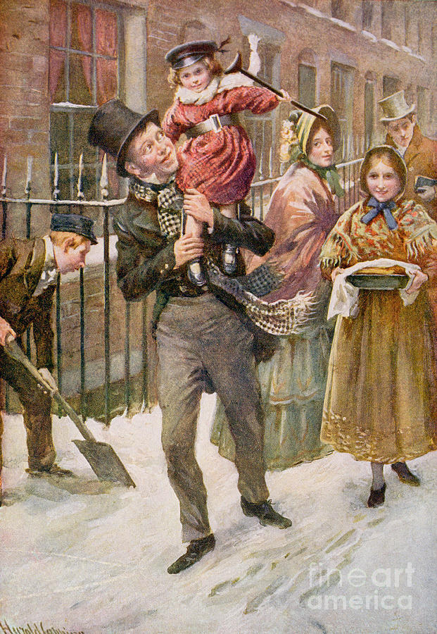 Winter Painting - Bob Cratchit and Tiny Tim by Harold Copping