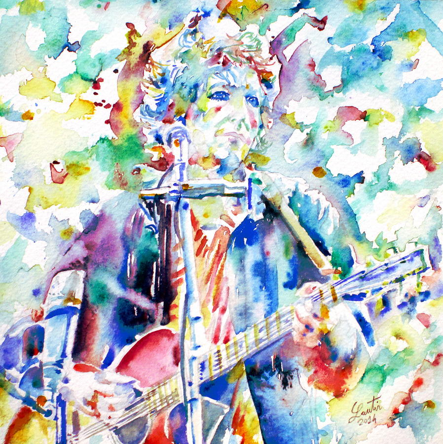 Bob Dylan Painting - BOB DYLAN playing the GUITAR - watercolor portrait.1 by Fabrizio Cassetta