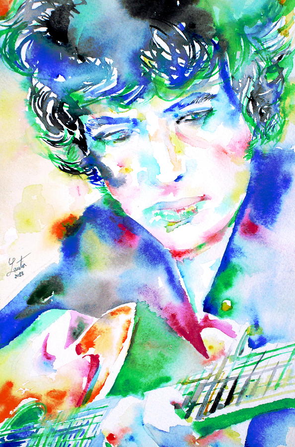 BOB DYLAN playing the GUITAR - WATERCOLOR PORTRAIT.2 Painting by Fabrizio Cassetta