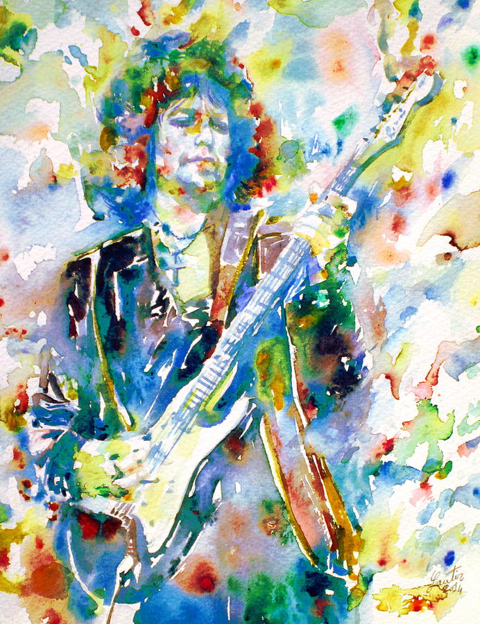 BOB DYLAN playing the GUITAR - watercolor portrait.3 Painting by Fabrizio Cassetta
