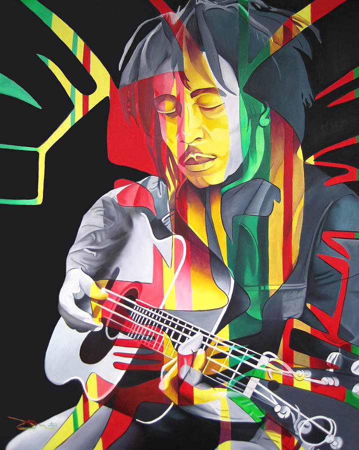 Bob Marley and rasta Lion Painting by Joshua Morton