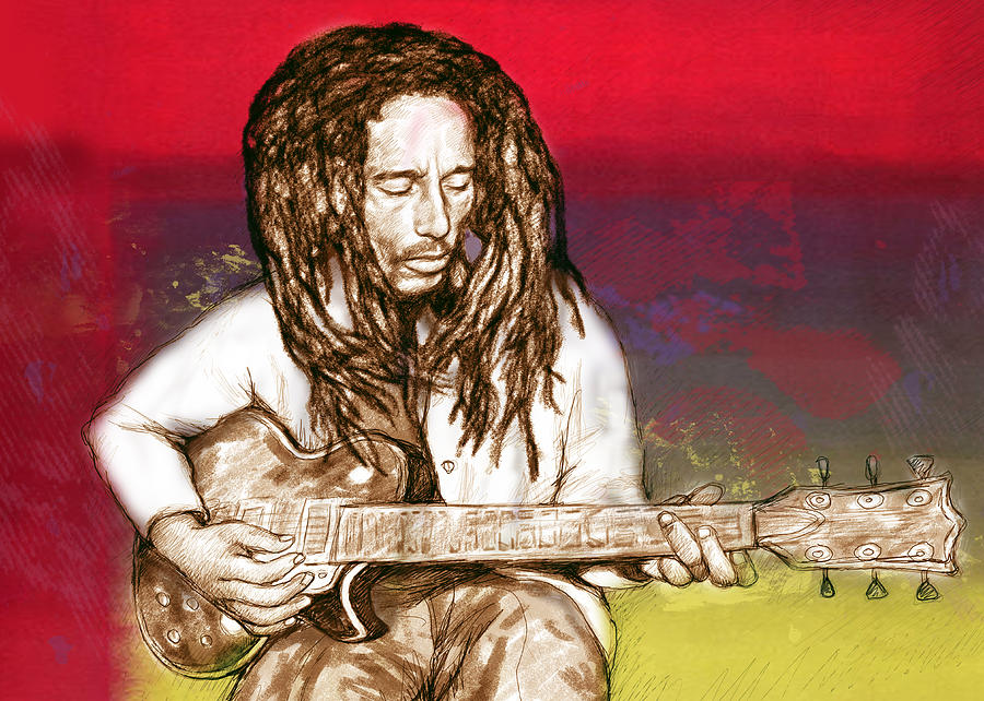 Portrait Drawing - Bob Marley - stylised drawing art poster by Kim Wang