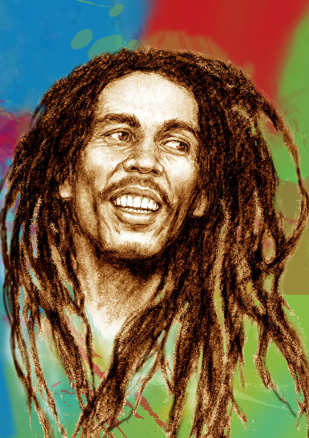 Portrait Drawing - Bob Marley stylised pop art drawing potrait poser by Kim Wang