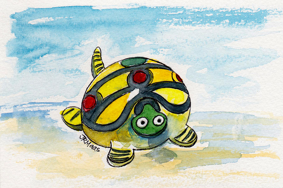 Bobblehead Turtle Painting by Julie Maas