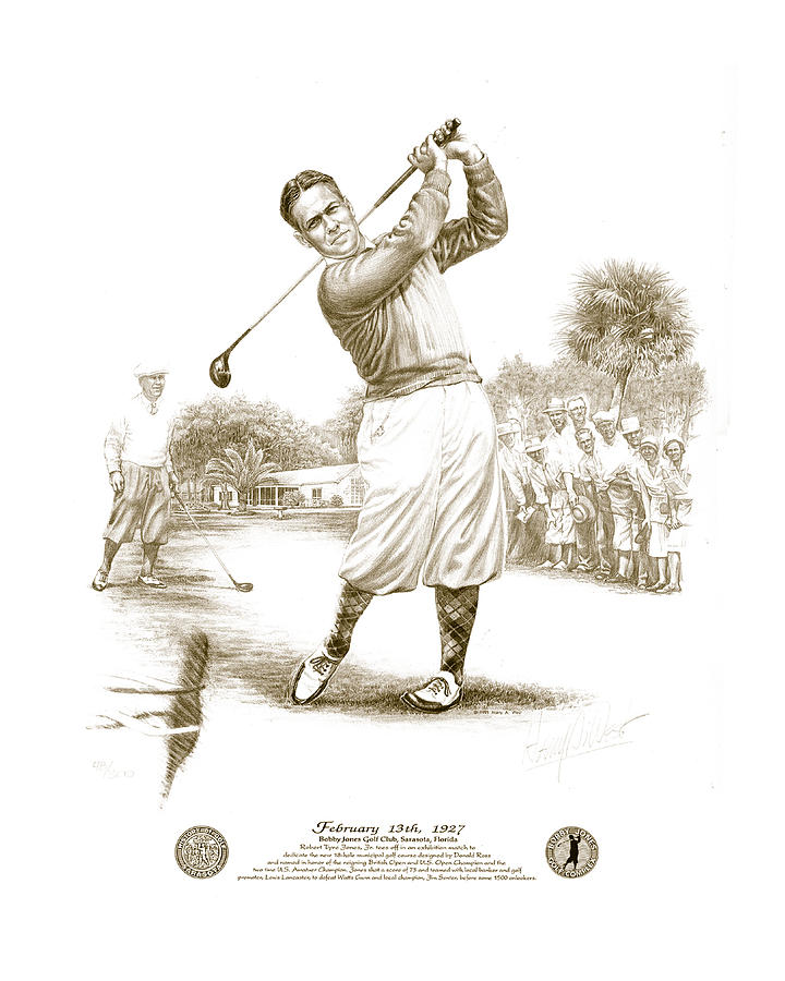 Golf Drawing - Bobby Jones at Sarasota - Sepia by Harry West