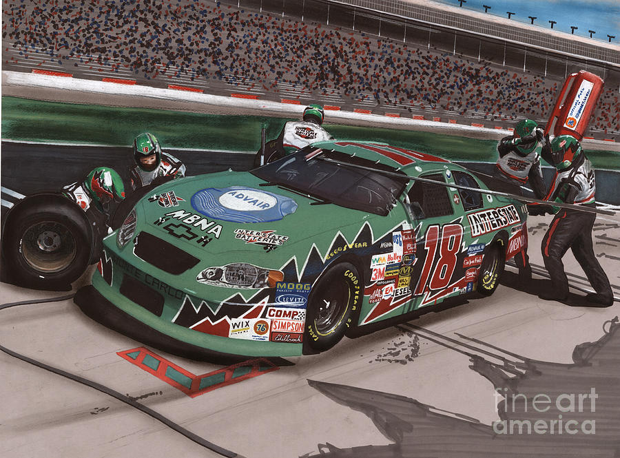 Sports Drawing - Bobby Labonte Pit Stop by Paul Kuras