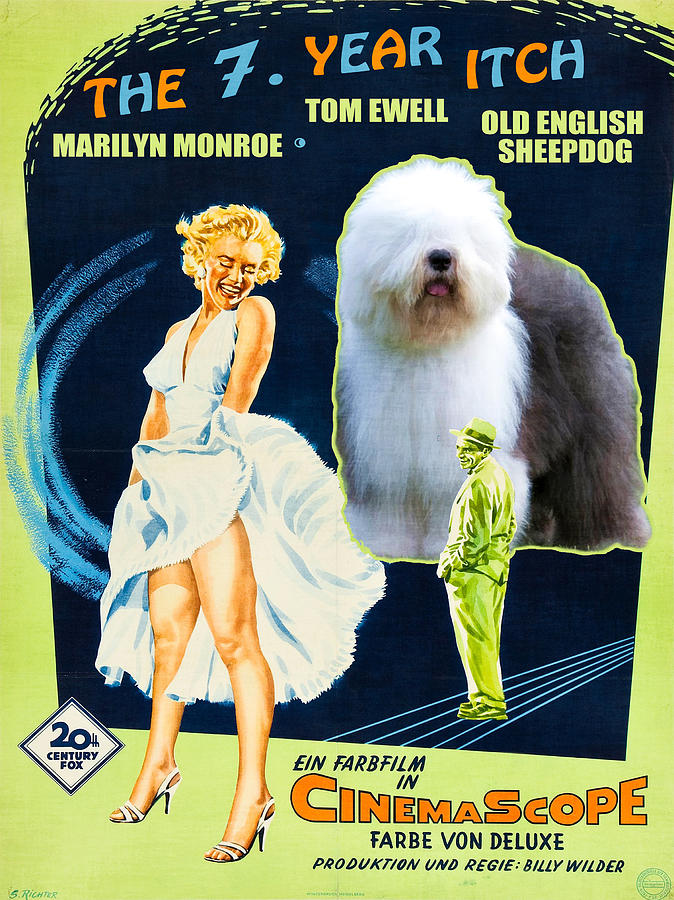 Bobtail -  Old English Sheepdog Art Canvas Print - The Seven Year Itch Movie Poster Painting by Sandra Sij