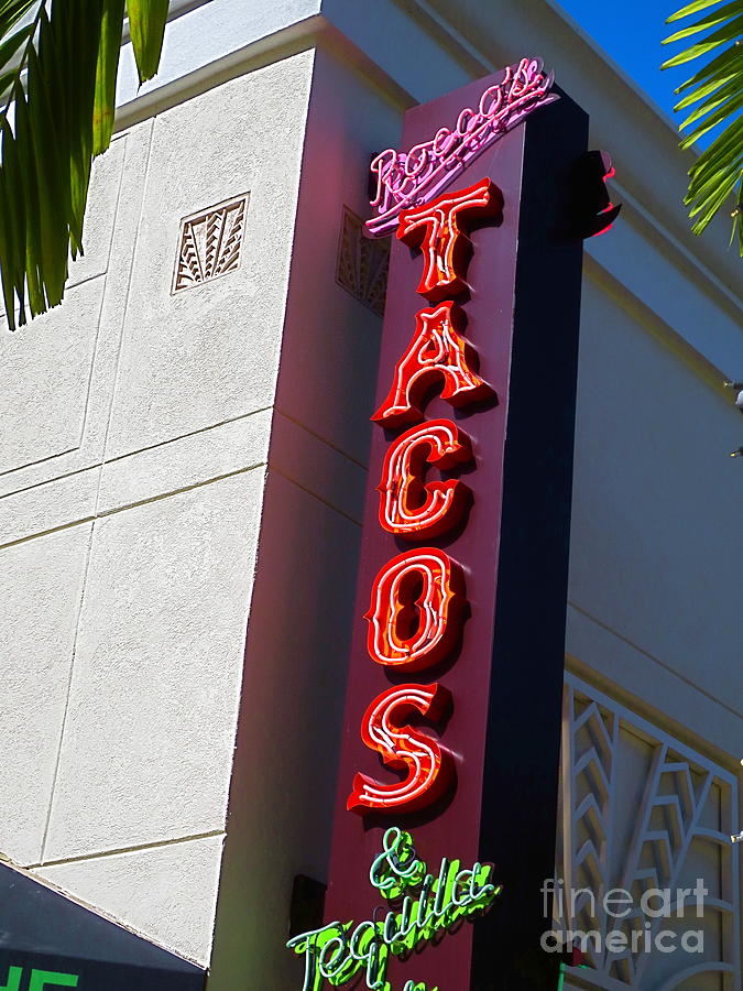 Boca Center Restaurant. Roccos Tacos and Tequila signage. Photograph by Robert Birkenes