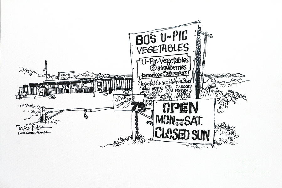 Boca Raton U-Pic Vegetable Market Drawing by Robert Birkenes
