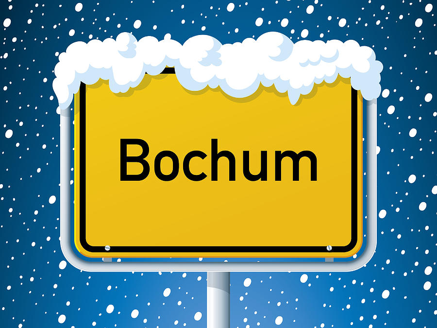 Bochum German City Road Sign Winter Snow Drawing by FrankRamspott