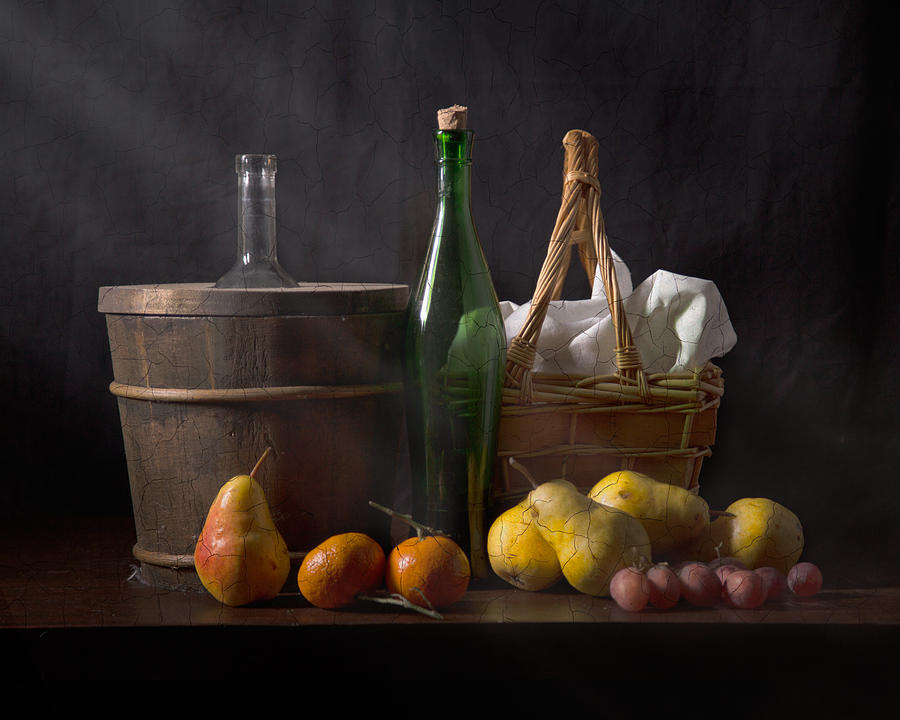 Bodegon with Cooler-Basquet-Pears and Grapes Photograph by Levin Rodriguez