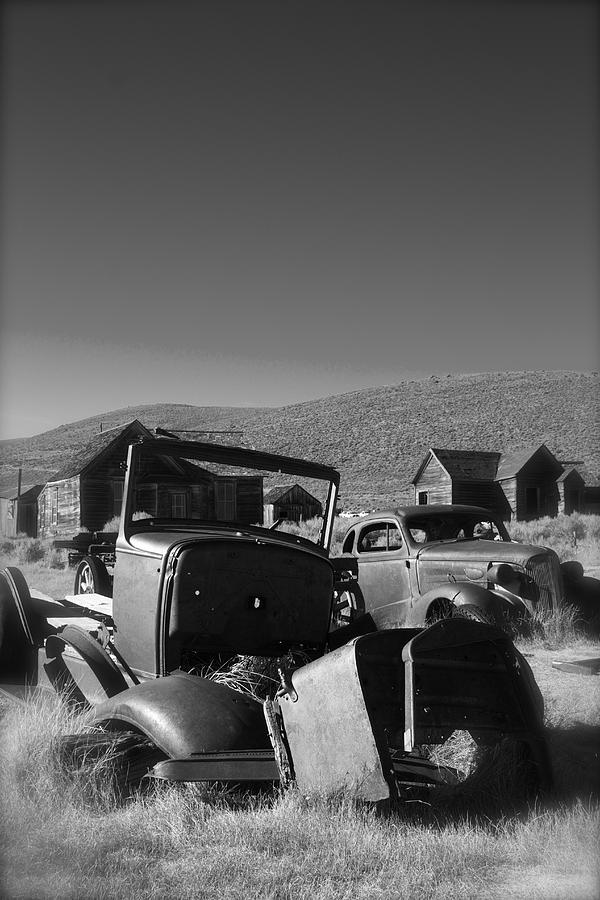 Black And White Photograph - Bodie Old vintage Car by Lisza Anne McKee