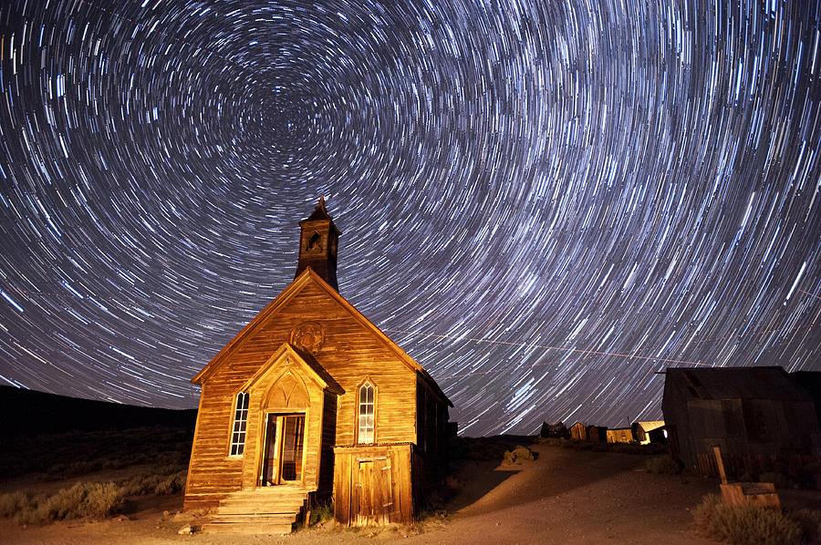 Night Photograph - Bodie Star Trails by Cat Connor