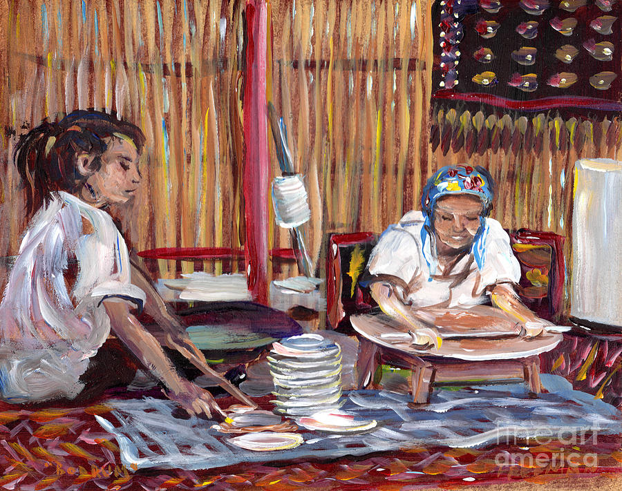 Sunset Painting - Bodrum breadmakers by Valerie Freeman