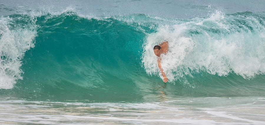 Body surfing at Waimea beach - Oahu Honolulu Photograph by Tin Lung Chao