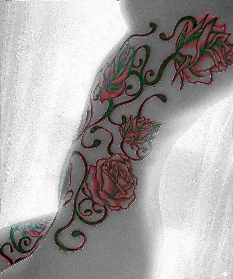 Body Tattoo Woman In Window B And W Color Painting by Tony Rubino