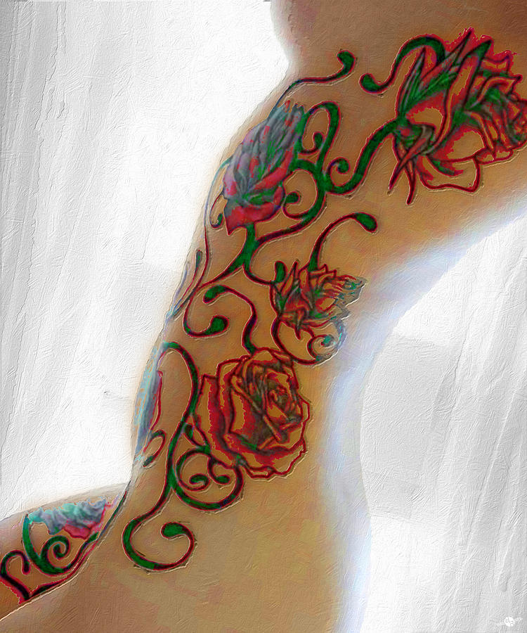 Body Tattoo Woman In Window Color Painting by Tony Rubino