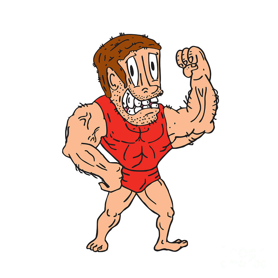 Sports Digital Art - Bodybuilder Flexing Muscles Cartoon by Aloysius Patrimonio