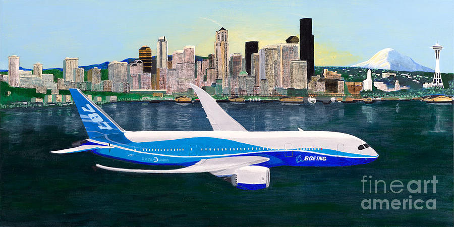 Seattle Painting - Boeing 787 First Flight by Tim Neiser
