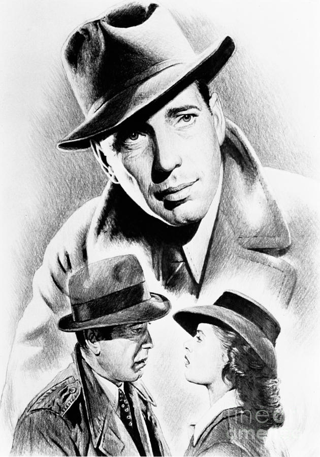 Casablanca Movie Drawing - Bogart by Andrew Read