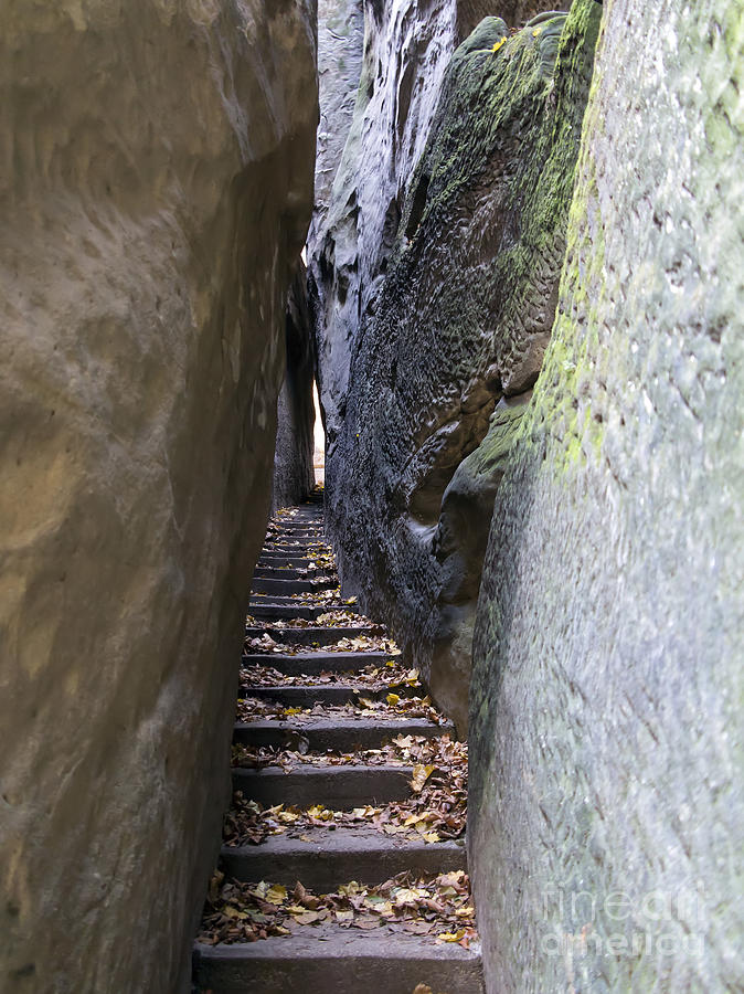 Nature Photograph - Bohemian Paradise - Rocks Stair - Narrow Path by Michal Boubin